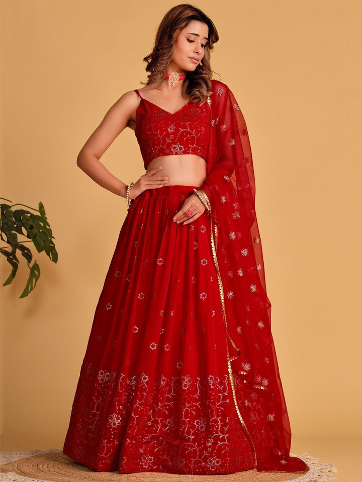 Spectacular Red Lehenga Choli | Georgette with Sequin Embroidery