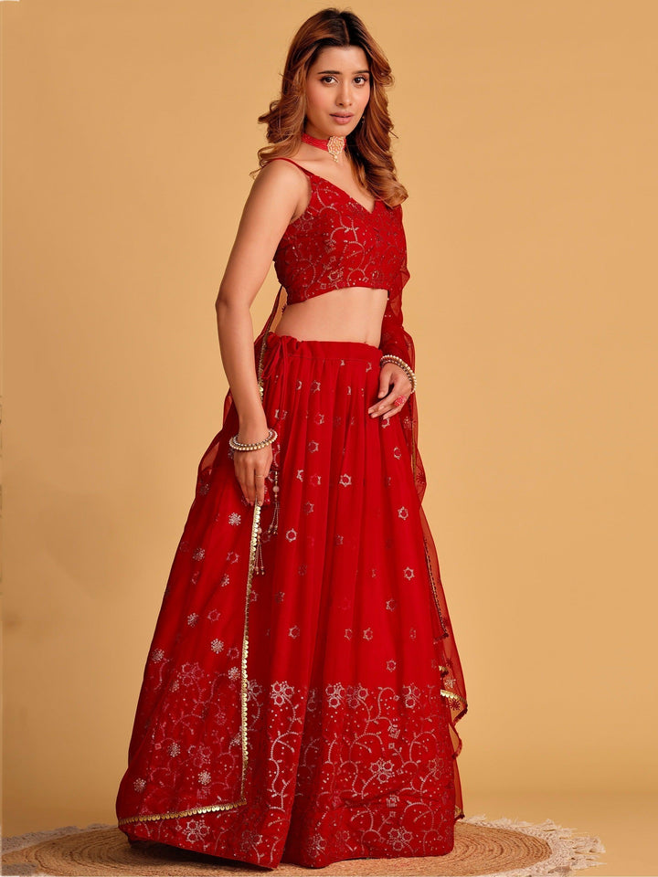 Spectacular Red Lehenga Choli | Georgette with Sequin Embroidery