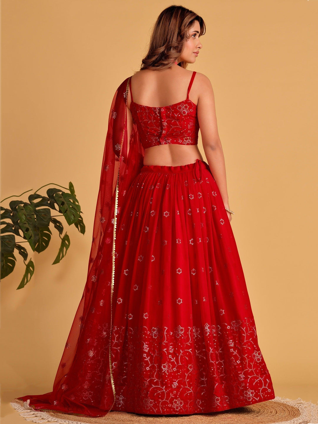 Spectacular Red Lehenga Choli | Georgette with Sequin Embroidery