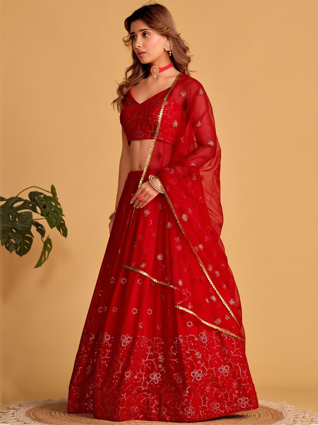 Spectacular Red Lehenga Choli | Georgette with Sequin Embroidery