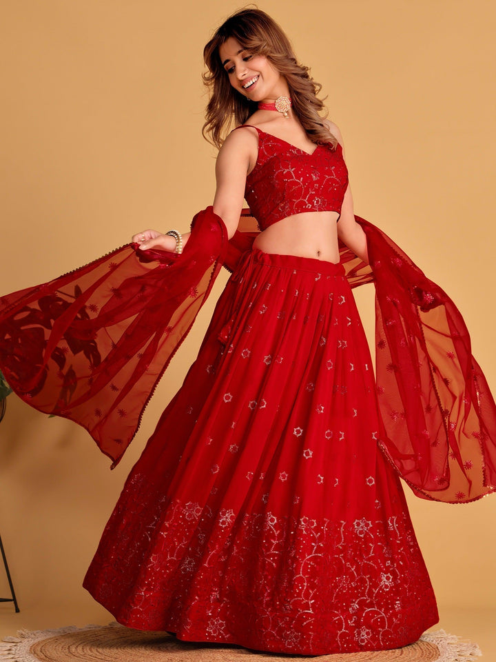 Spectacular Red Lehenga Choli | Georgette with Sequin Embroidery