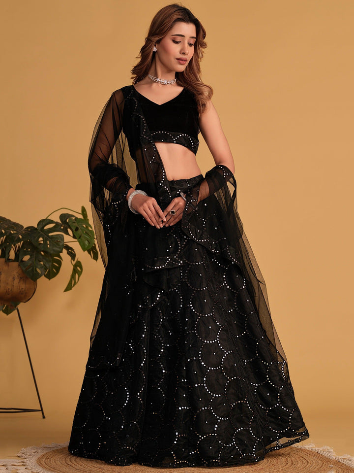 Exquisite Black Lehenga Choli | Organza with Thread & Mirrorwork