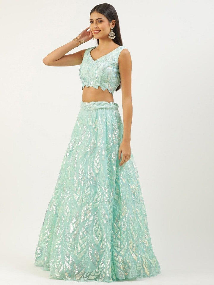 Attractive Sky Blue Sequins Lehenga Choli | Net Designer Set with Dupatta