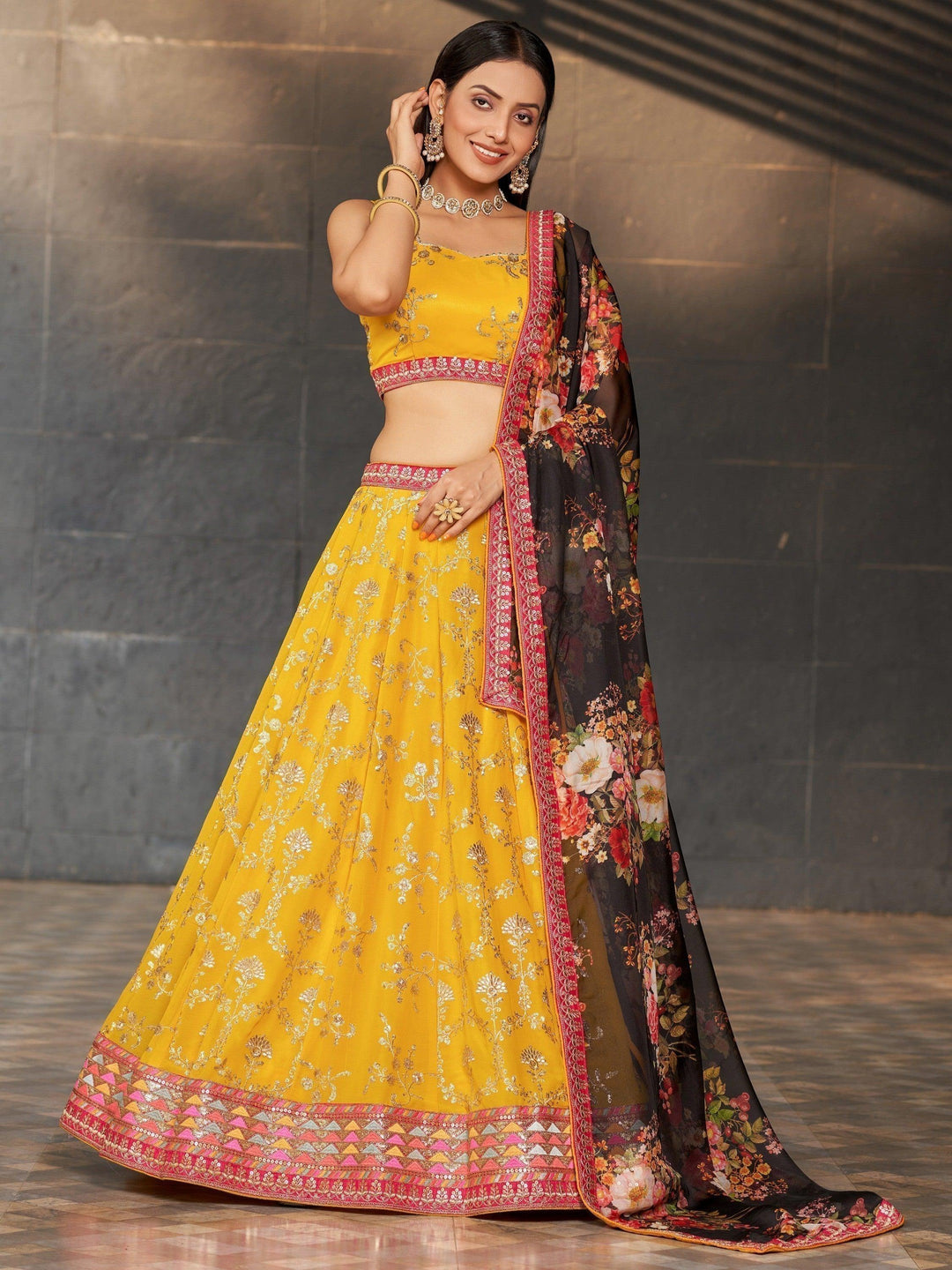 Awesome Yellow Sequins Lehenga | Haldi Ceremony Georgette Choli Set