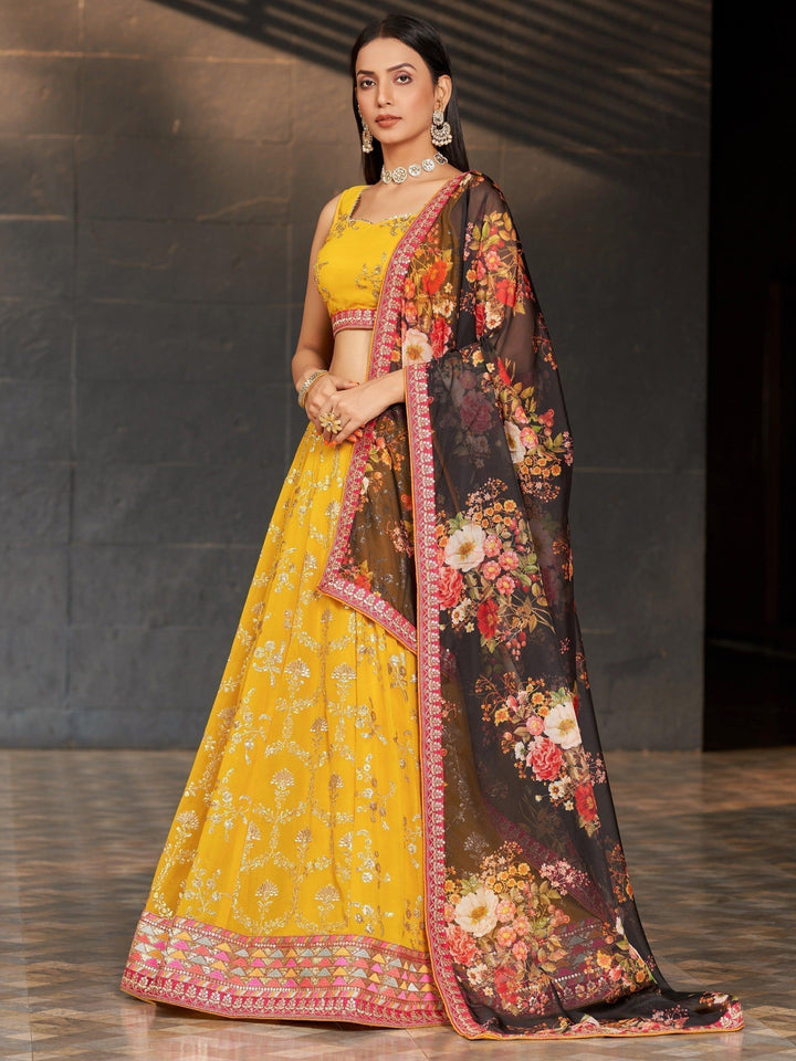 Awesome Yellow Sequins Lehenga | Haldi Ceremony Georgette Choli Set