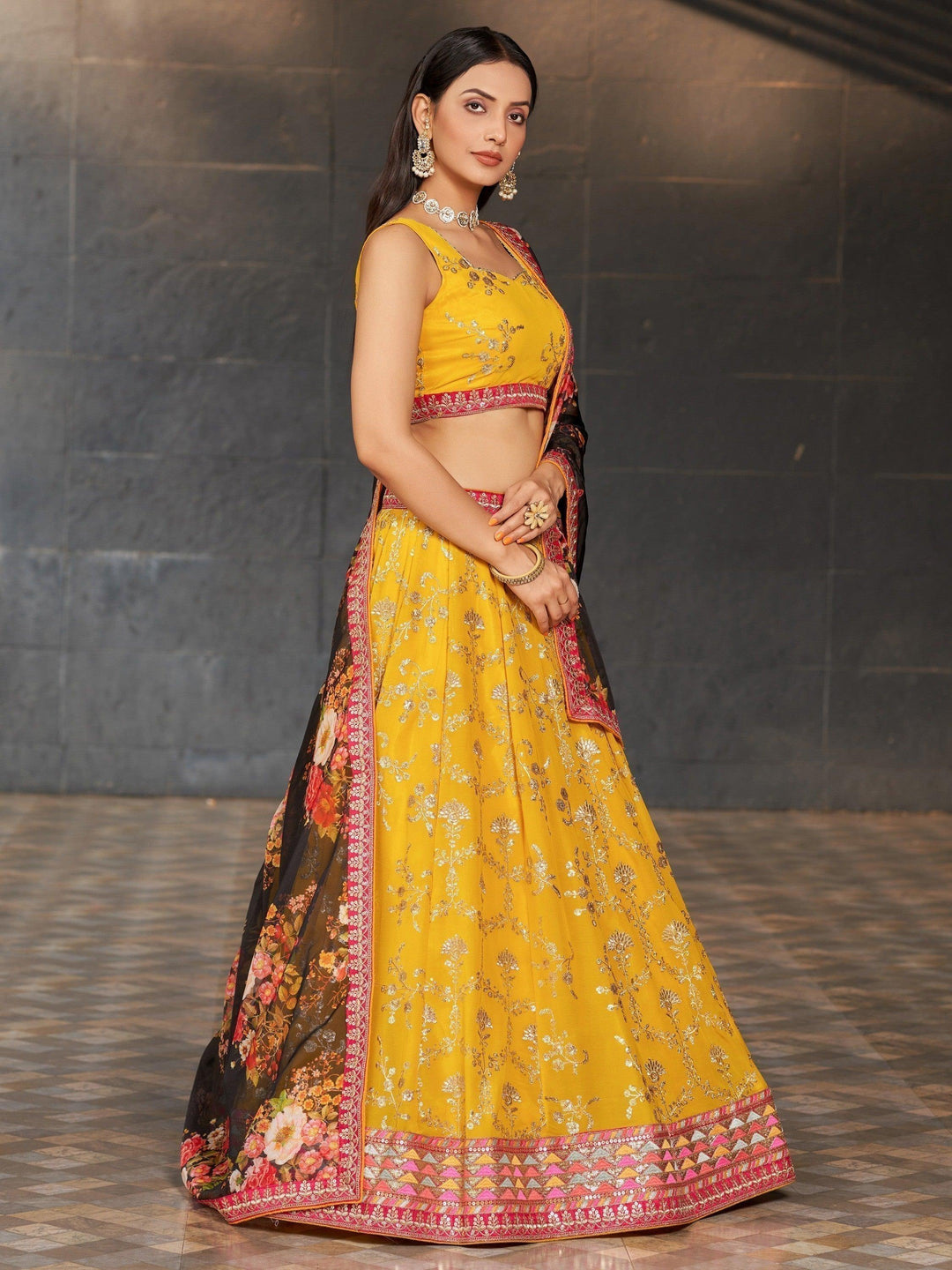 Awesome Yellow Sequins Lehenga | Haldi Ceremony Georgette Choli Set