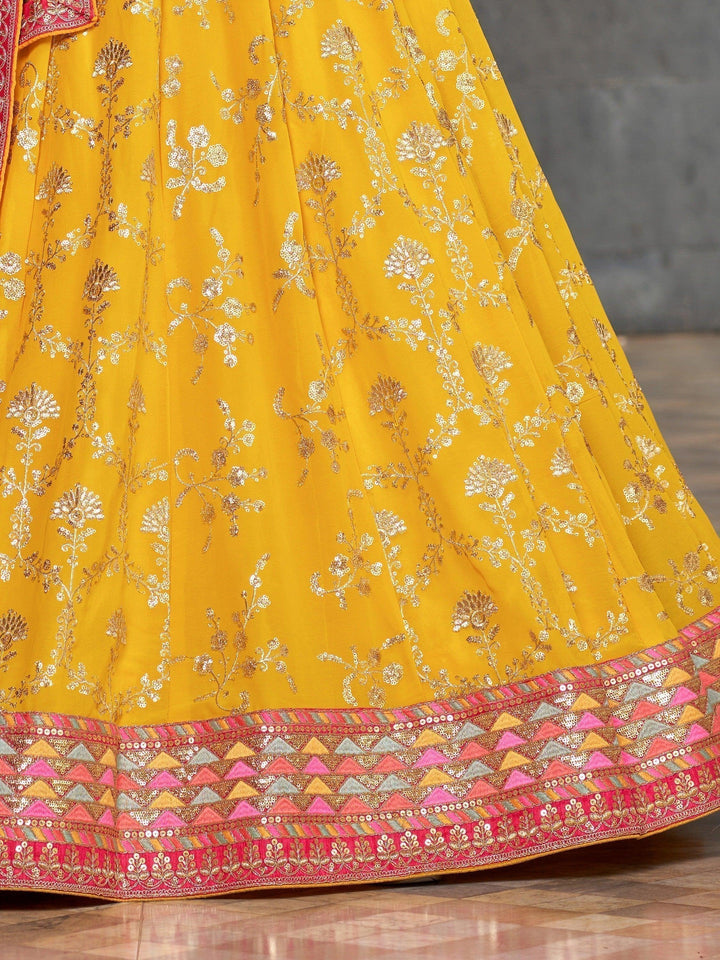 Awesome Yellow Sequins Lehenga | Haldi Ceremony Georgette Choli Set