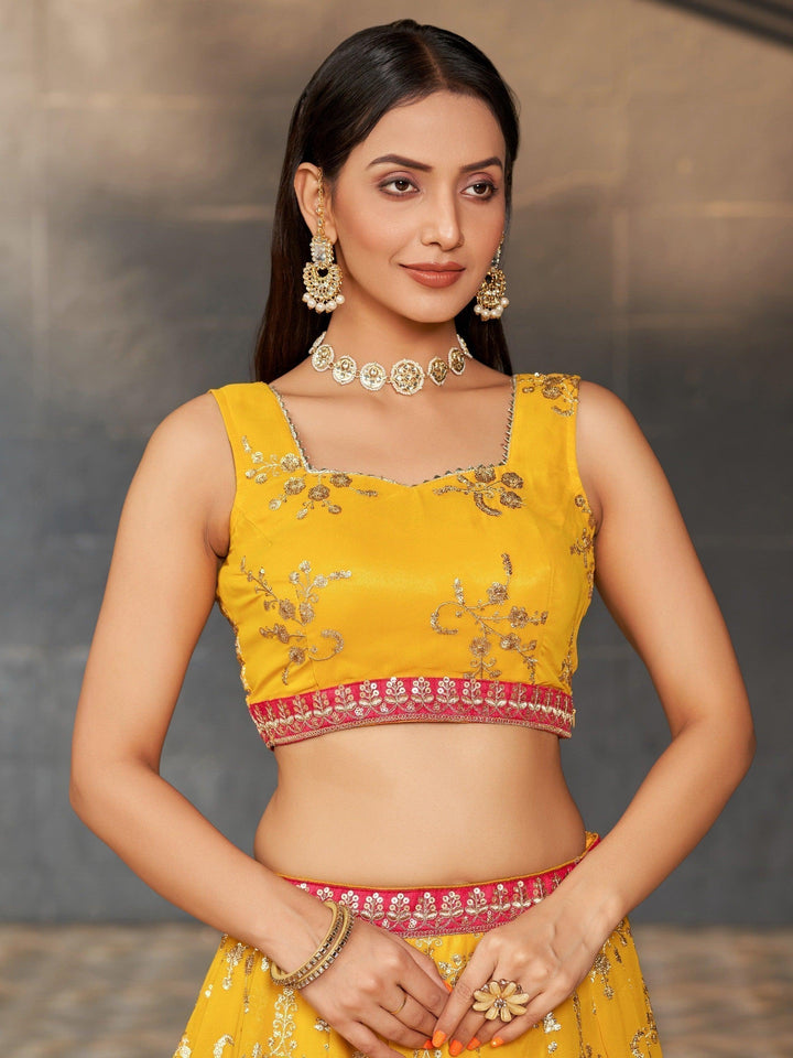 Awesome Yellow Sequins Lehenga | Haldi Ceremony Georgette Choli Set