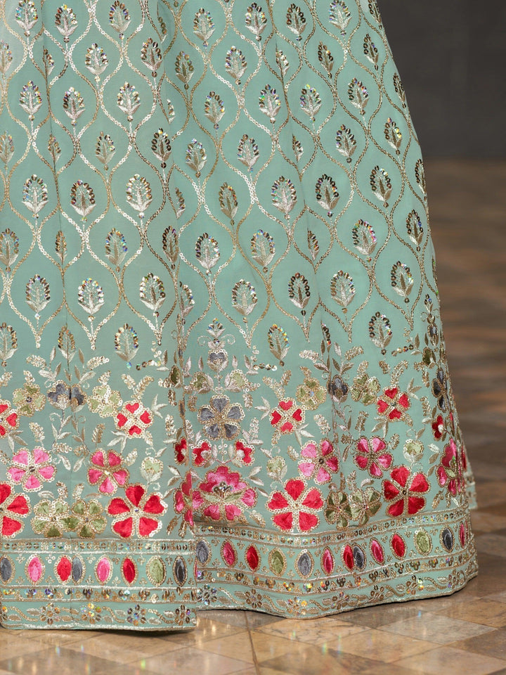 Customizable Sky-Blue Lehenga | Sequins Bridal Reception Choli Set