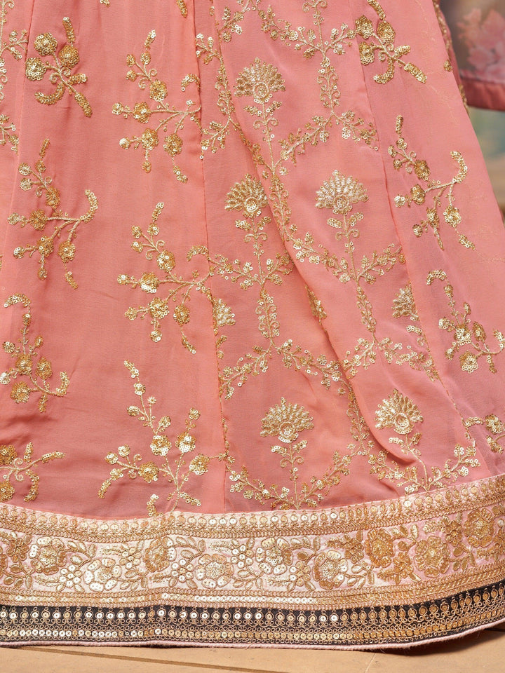 Beautiful Pink Wedding Lehenga | Organza Floral Print Dupatta Ensemble