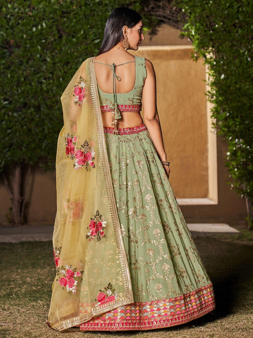 Elegant Pista Green Bridal Lehenga | Sequins & Zari Embroidered Set