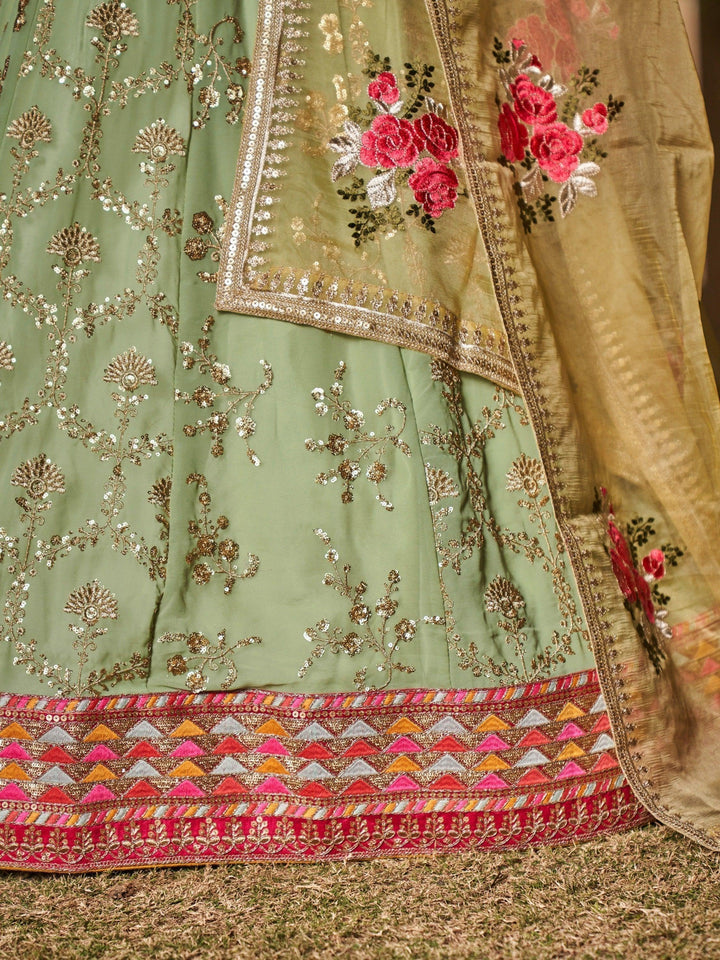 Elegant Pista Green Bridal Lehenga | Sequins & Zari Embroidered Set