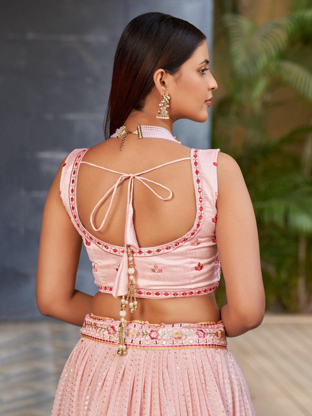 Charming Pink Sequins Georgette Lehenga | Wedding Wear Choli Set