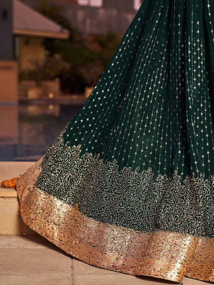 Intricate Green Georgette Lehenga | Ideal for Wedding Celebrations