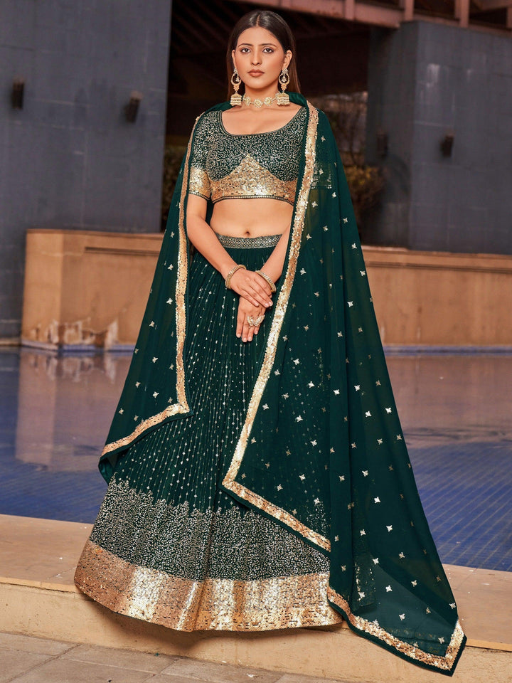 Intricate Green Georgette Lehenga | Ideal for Wedding Celebrations