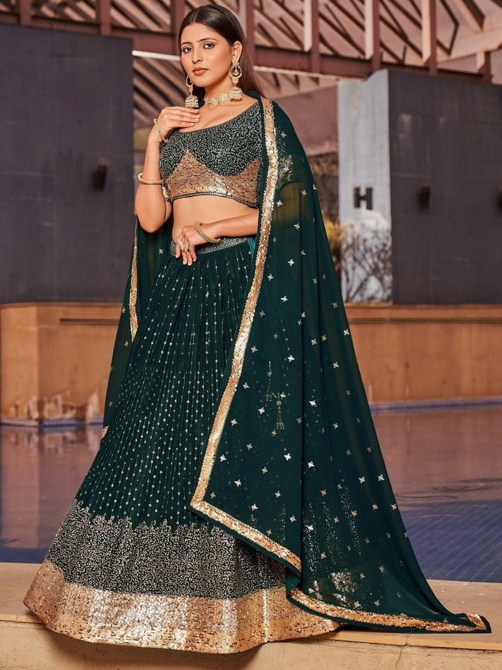 Intricate Green Georgette Lehenga | Ideal for Wedding Celebrations