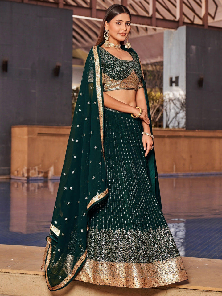 Intricate Green Georgette Lehenga | Ideal for Wedding Celebrations