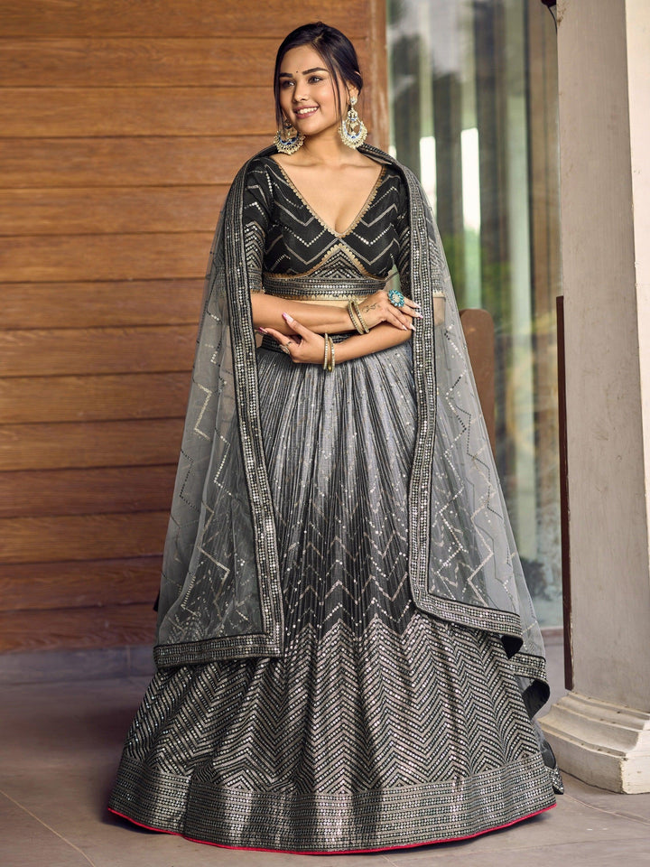 Black Chinon Lehenga Choli | Intricate Sequins & Embroidery for Events