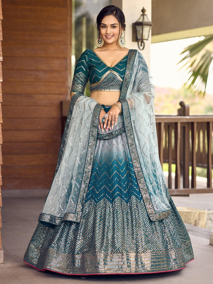 Elegant Teal Blue Lehenga Choli with Dupatta | Bridal & Reception Wear