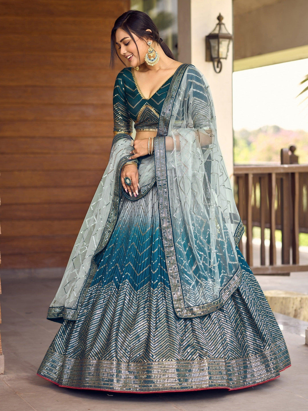 Elegant Teal Blue Lehenga Choli with Dupatta | Bridal & Reception Wear