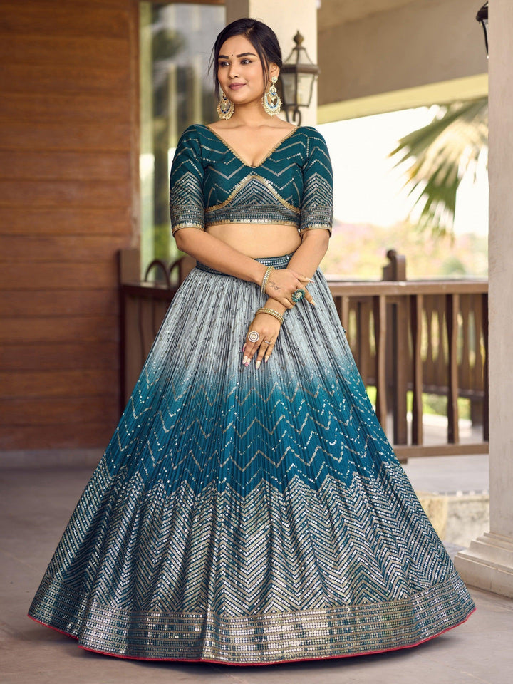 Elegant Teal Blue Lehenga Choli with Dupatta | Bridal & Reception Wear