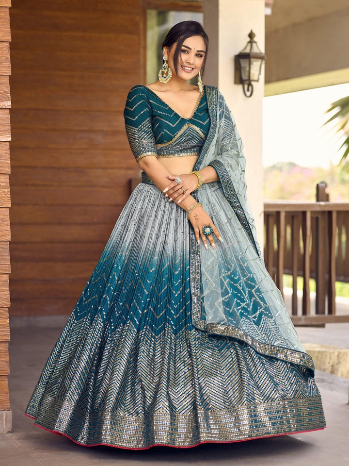 Elegant Teal Blue Lehenga Choli with Dupatta | Bridal & Reception Wear