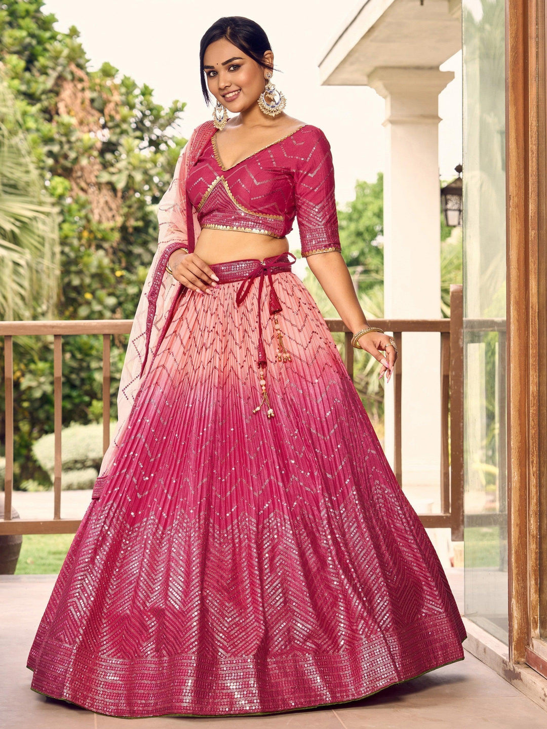 Pink Sequins Lehenga Choli | Bridal & Reception Wear with Dupatta