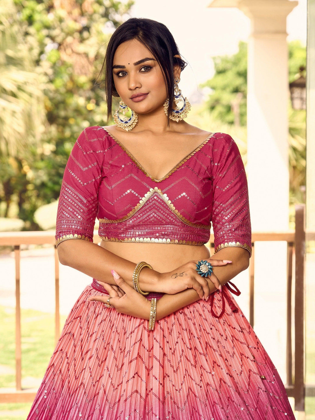 Pink Sequins Lehenga Choli | Bridal & Reception Wear with Dupatta