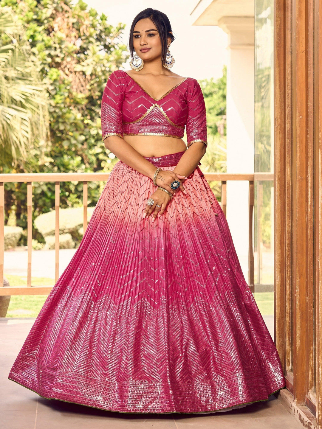 Pink Sequins Lehenga Choli | Bridal & Reception Wear with Dupatta