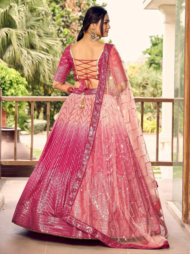 Pink Sequins Lehenga Choli | Bridal & Reception Wear with Dupatta