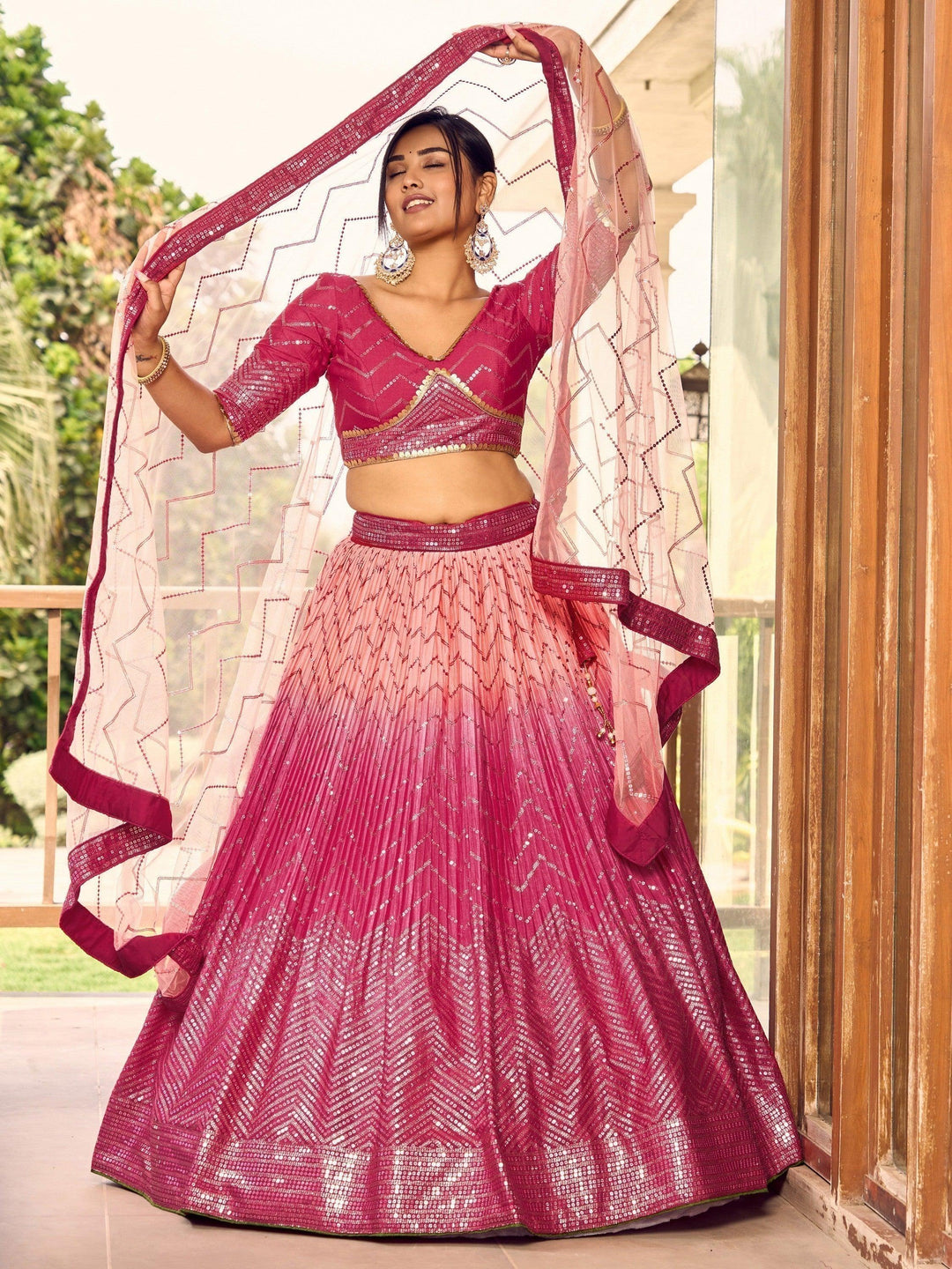 Pink Sequins Lehenga Choli | Bridal & Reception Wear with Dupatta