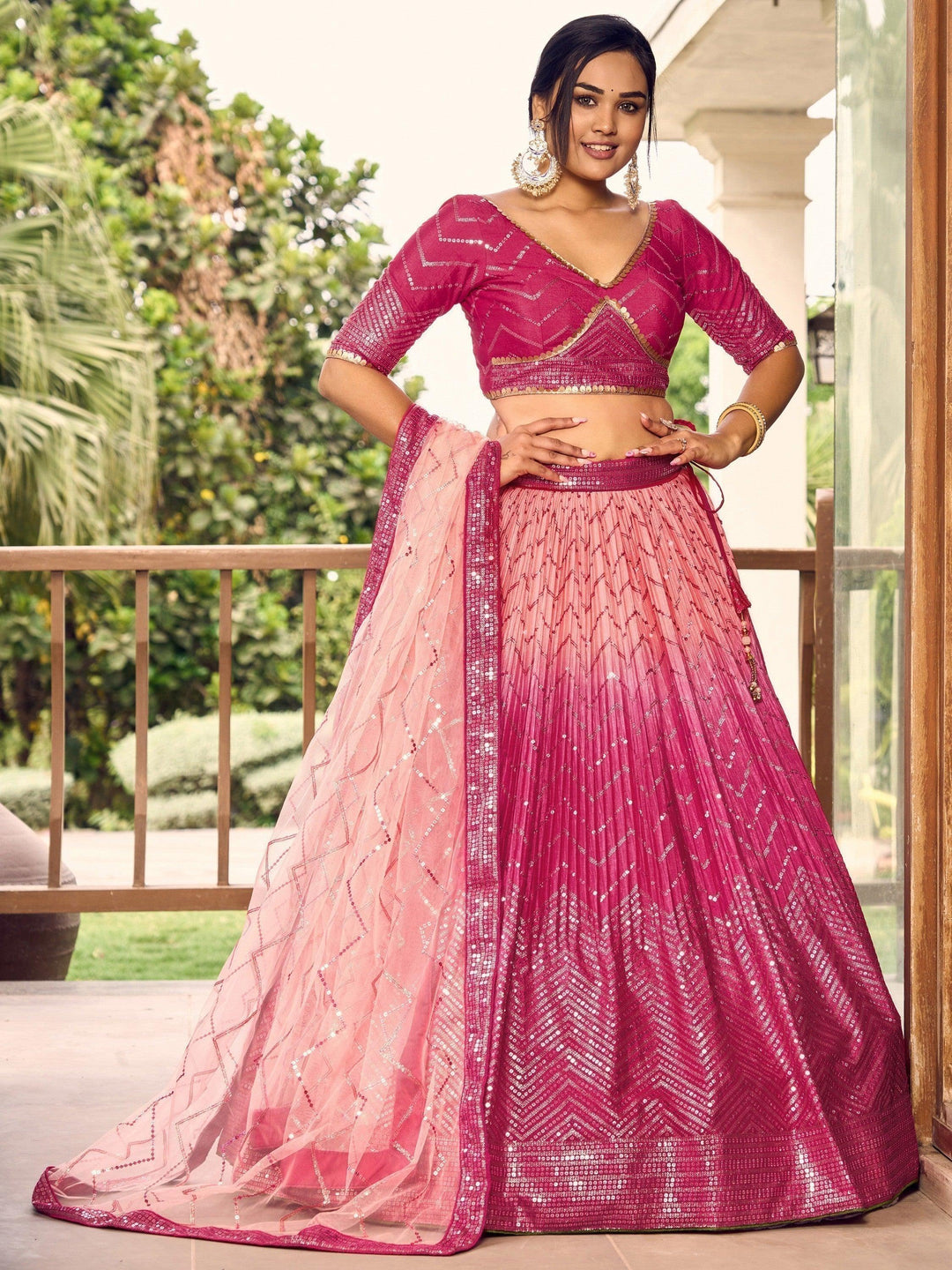 Pink Sequins Lehenga Choli | Bridal & Reception Wear with Dupatta