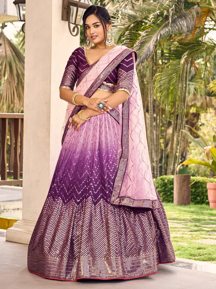 Designer Purple Lehenga Set | Chinon Fabric & Sequins for Weddings