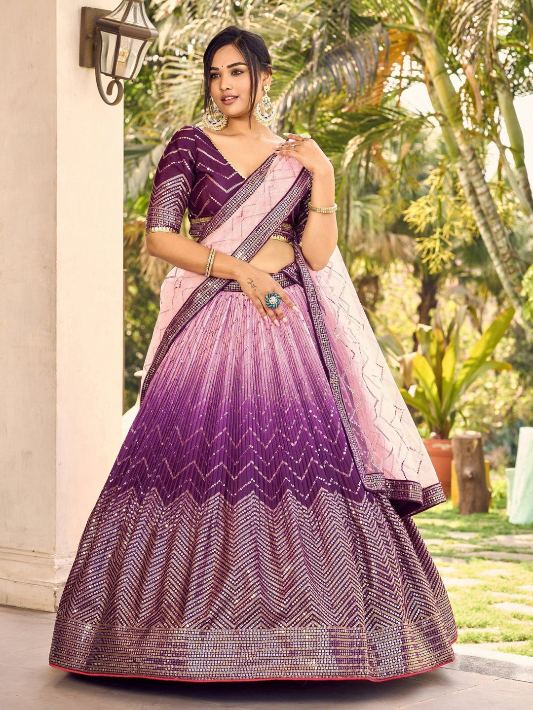 Designer Purple Lehenga Set | Chinon Fabric & Sequins for Weddings