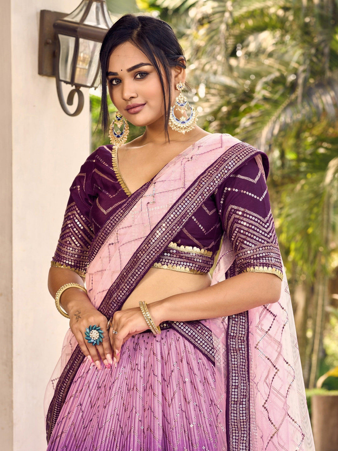 Designer Purple Lehenga Set | Chinon Fabric & Sequins for Weddings