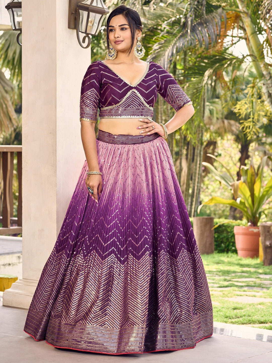 Designer Purple Lehenga Set | Chinon Fabric & Sequins for Weddings