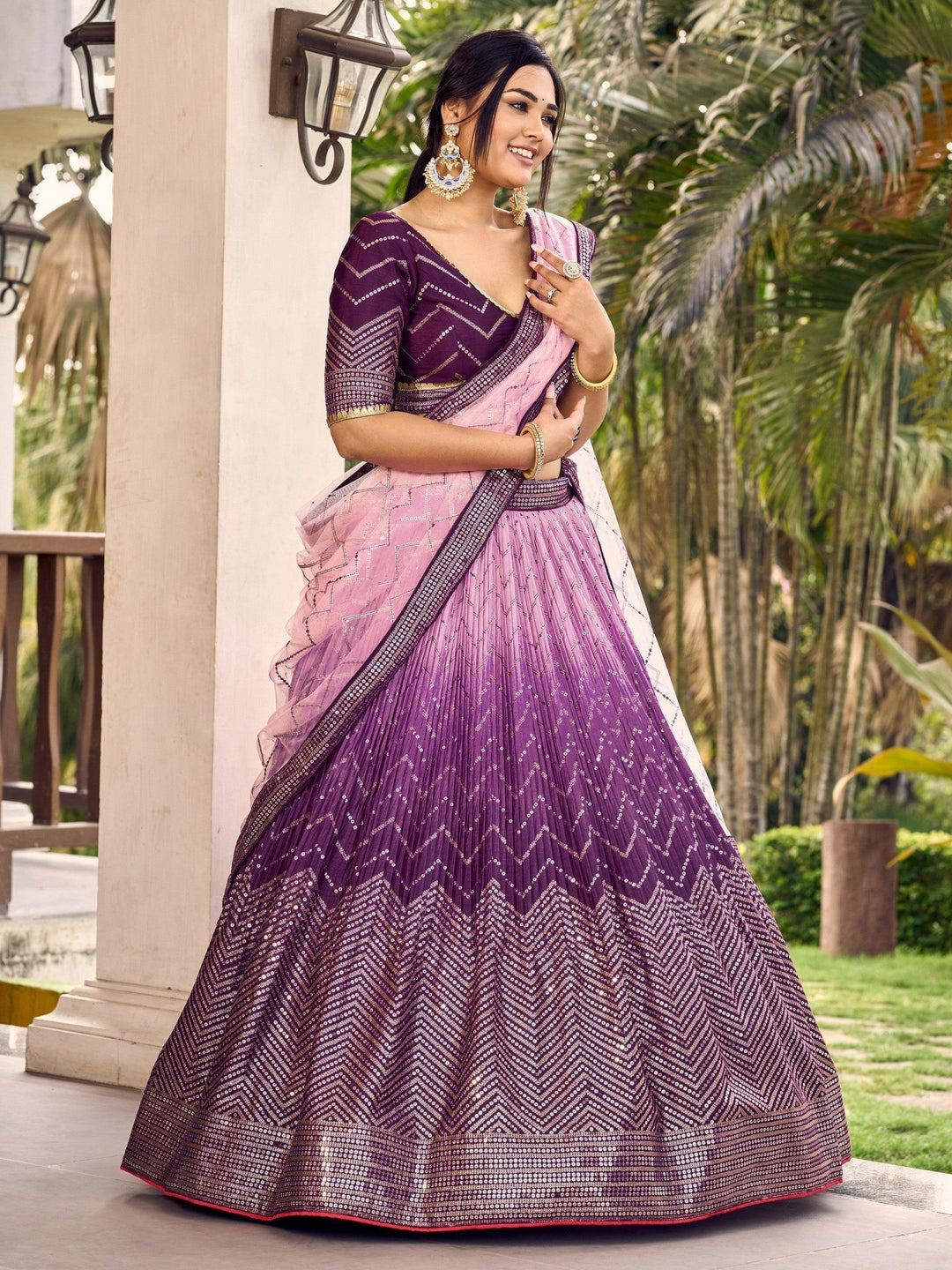 Designer Purple Lehenga Set | Chinon Fabric & Sequins for Weddings