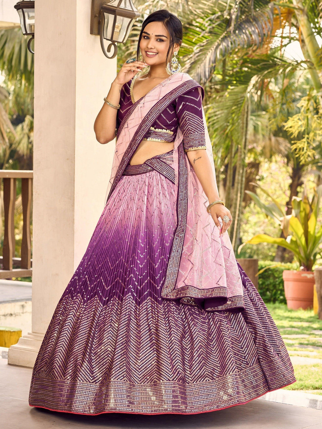 Designer Purple Lehenga Set | Chinon Fabric & Sequins for Weddings