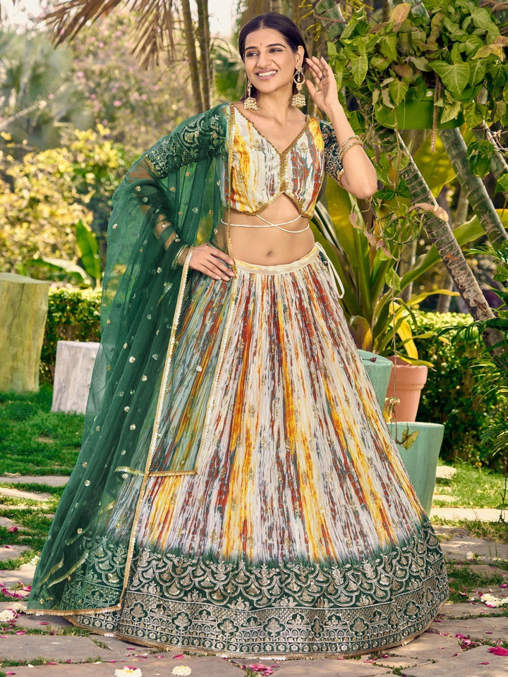 Stylish White & Green Lehenga Choli | Sequin & Zari Work Detailing