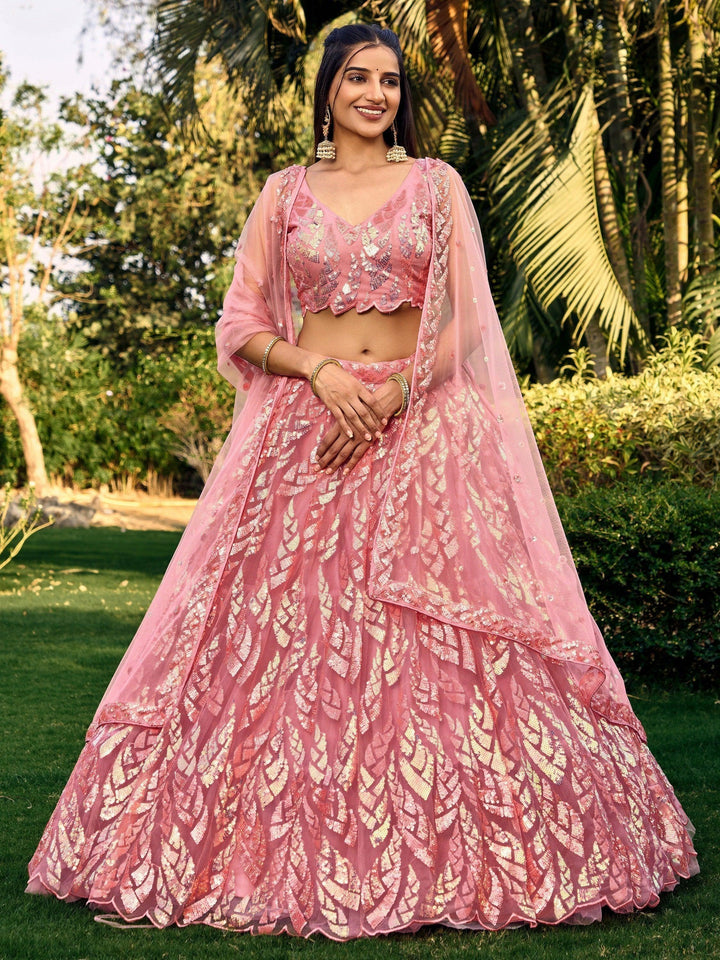 Awesome Pink Sequins Lehenga Choli | Wedding & Reception Ensemble