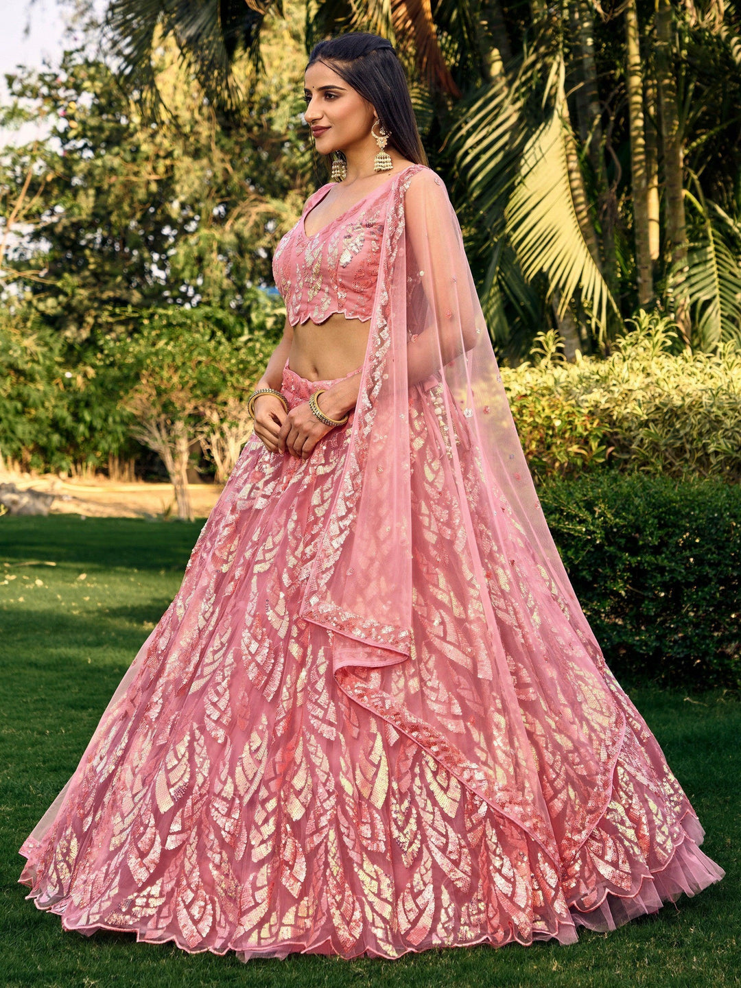 Awesome Pink Sequins Lehenga Choli | Wedding & Reception Ensemble