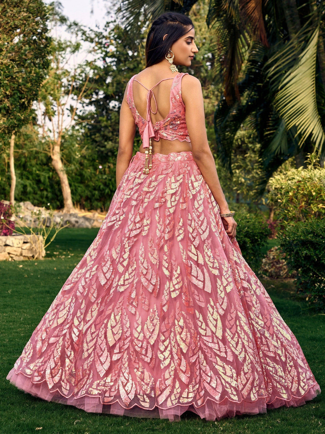 Awesome Pink Sequins Lehenga Choli | Wedding & Reception Ensemble