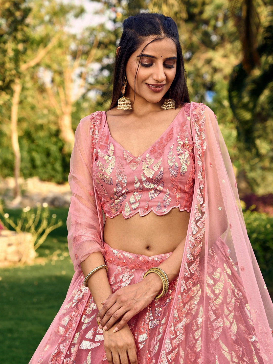 Awesome Pink Sequins Lehenga Choli | Wedding & Reception Ensemble