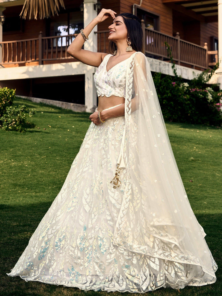 Exquisite Off-White Lehenga Choli | Net Material with Sequins & Embroidery