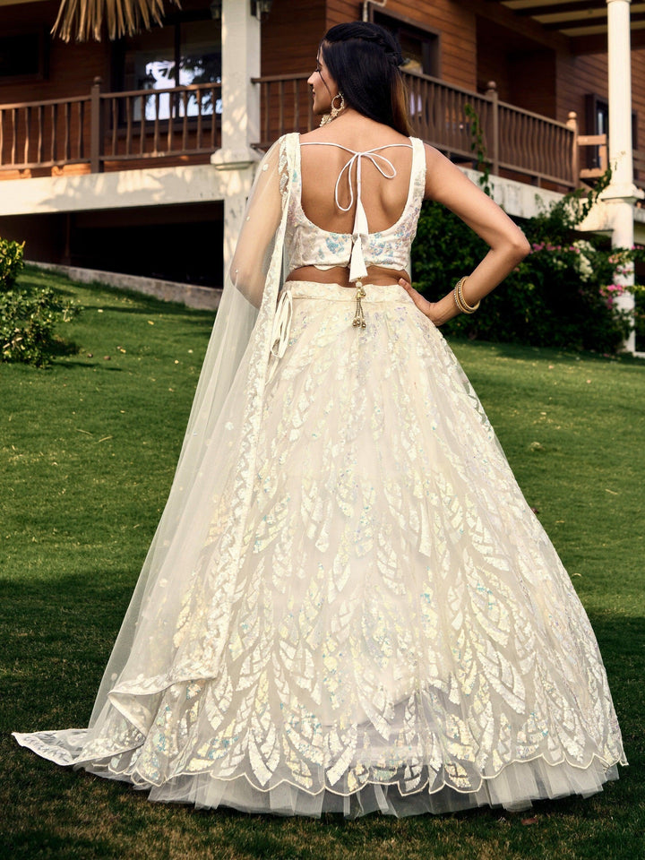 Exquisite Off-White Lehenga Choli | Net Material with Sequins & Embroidery