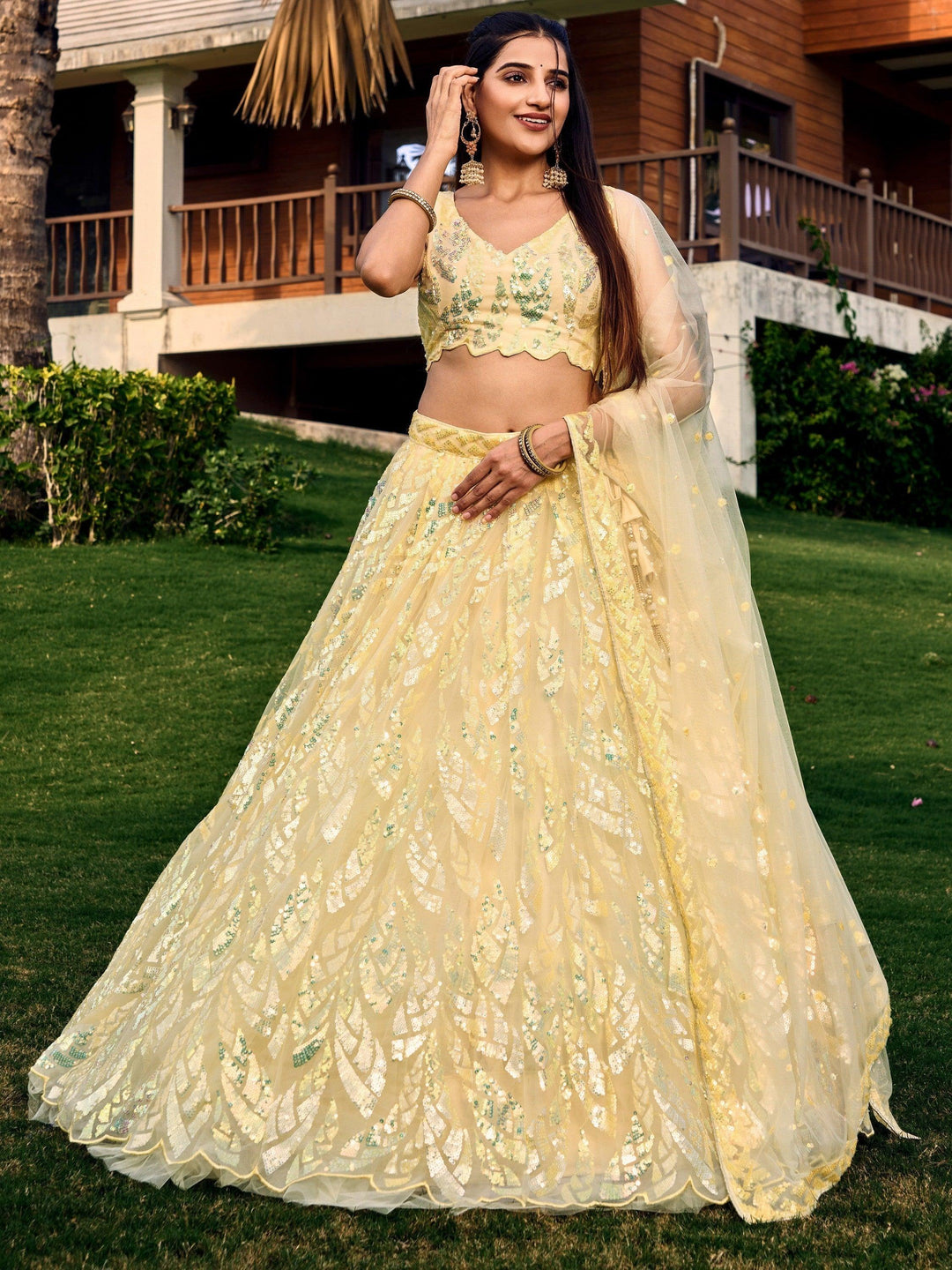 Must-Have Yellow Sequins Lehenga | Wedding, Reception & Haldi Dress