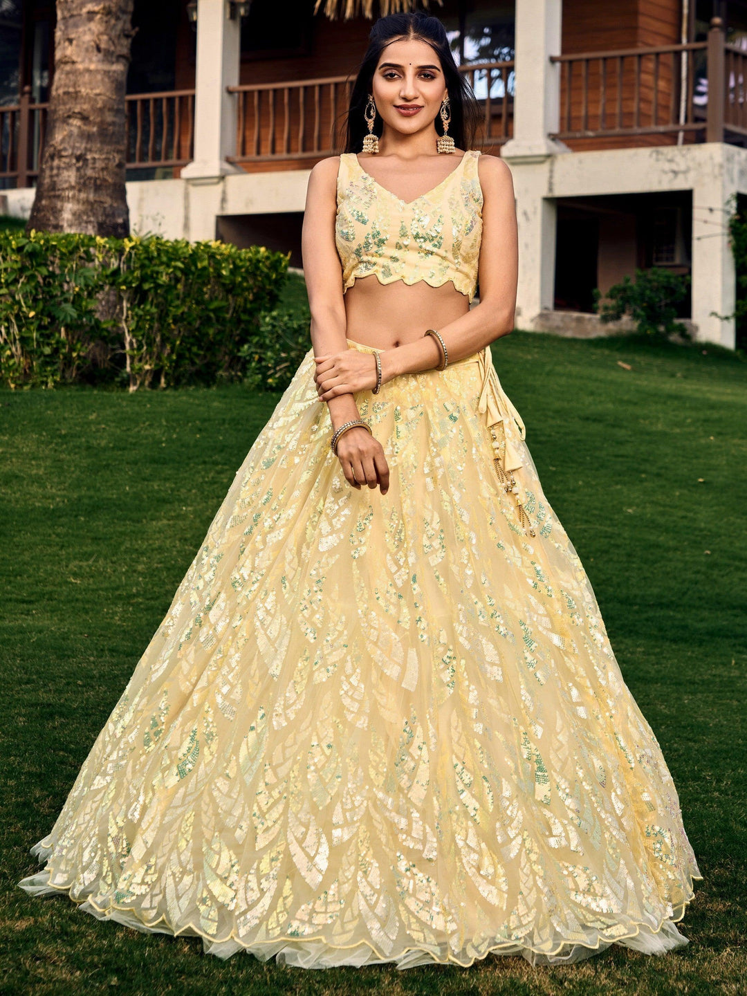 Must-Have Yellow Sequins Lehenga | Wedding, Reception & Haldi Dress