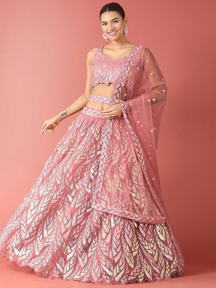 Beautiful Pink Sequin Net Lehenga Choli | Wedding & Reception Wear