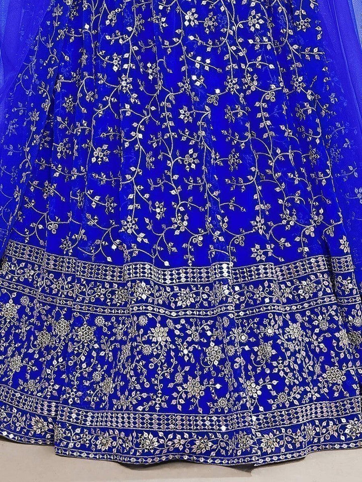 Customizable Blue Georgette Lehenga Choli | Sequins & Zari Work