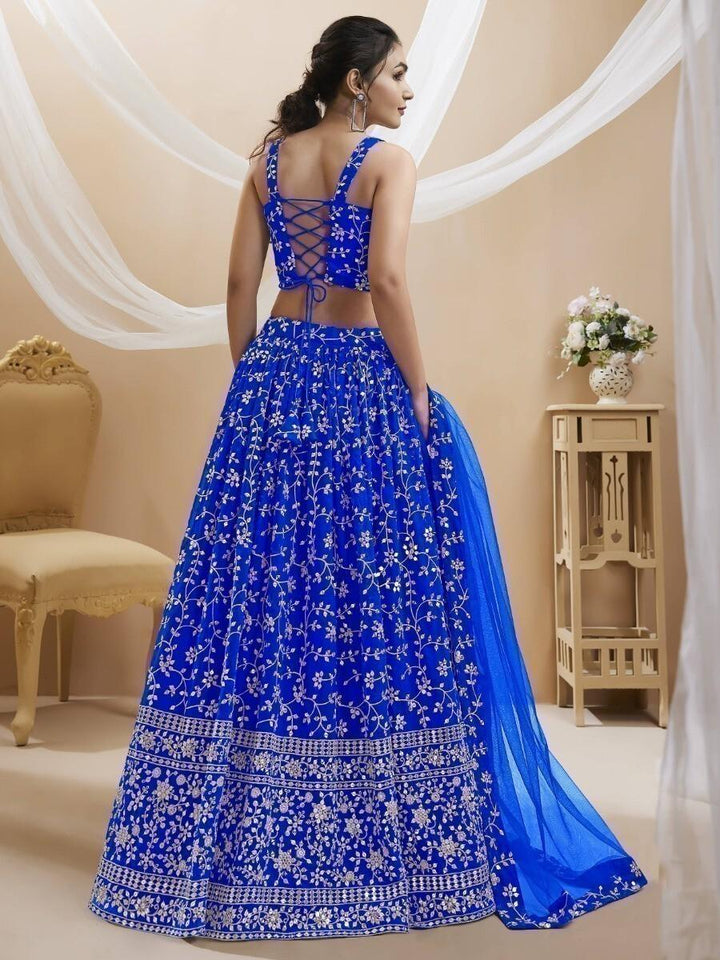 Customizable Blue Georgette Lehenga Choli | Sequins & Zari Work